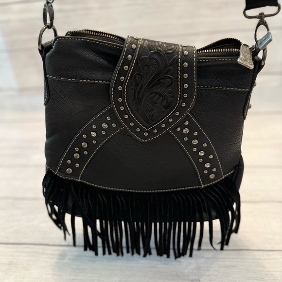 Trinity Ranch Black Fringe Crossbody Bag - Picture 1 of 7